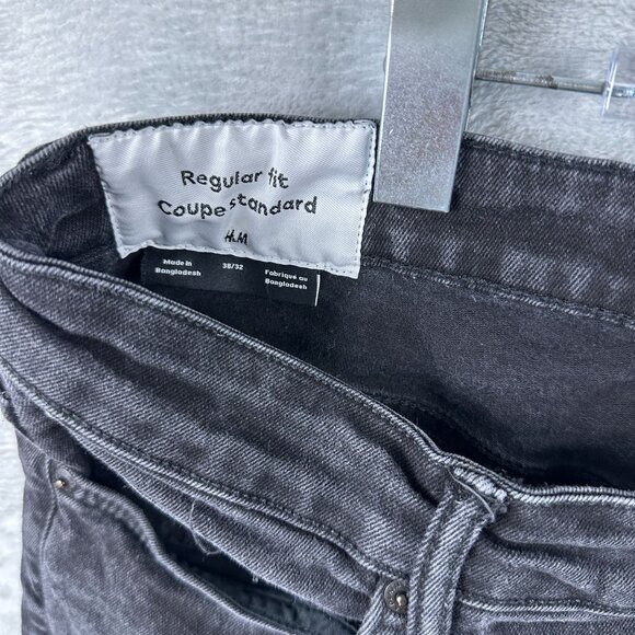H&M Straight Leg Jeans Women's Size 38/32 High Rise Acid Wash Denim Black - Picture 6 of 13